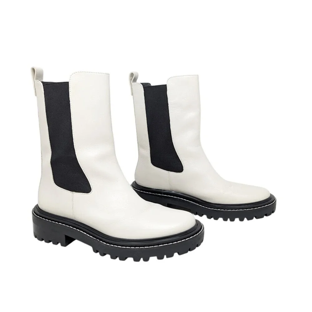 Tory Burch Benton Lug Sole Chelsea Boots Ivory Leather Women's 9.5 M Minimalist